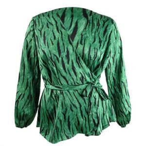 INC International Concepts Women's Plus Animal-Print Wrap Top Green/Black